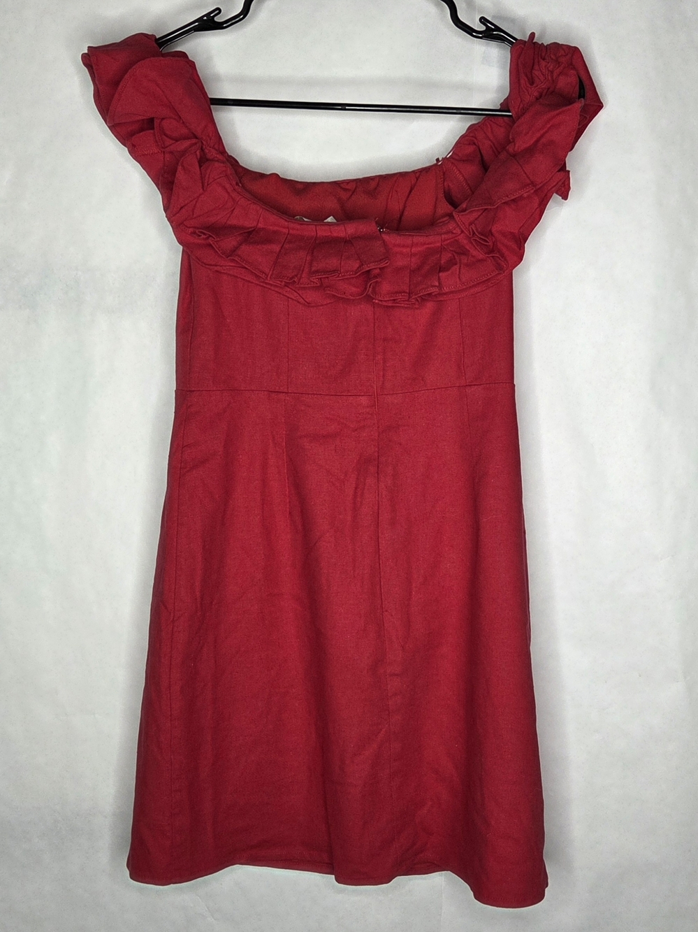 Wayf Crimson Off-Shoulder Ruffle Mini Dress - Picture 3 of 7
